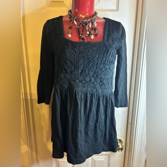 MEADOW RUE ANTHROPOLOGIE CROCHET BLACK  3/4 Sleeve - SIZE SMALL S - Picture 1 of 8